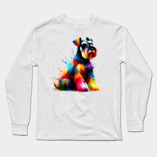 Abstract Colorful Giant Schnauzer in Splash Art Style Long Sleeve T-Shirt